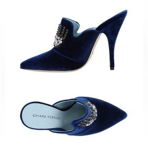 New! Extremely Rare CHIARA FERRAGNI Crystal Embellished Eye 100 mm Velvet Mules